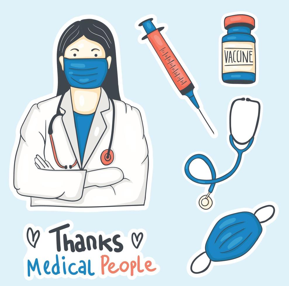 Colorful Hand drawn medical stickers collection vector