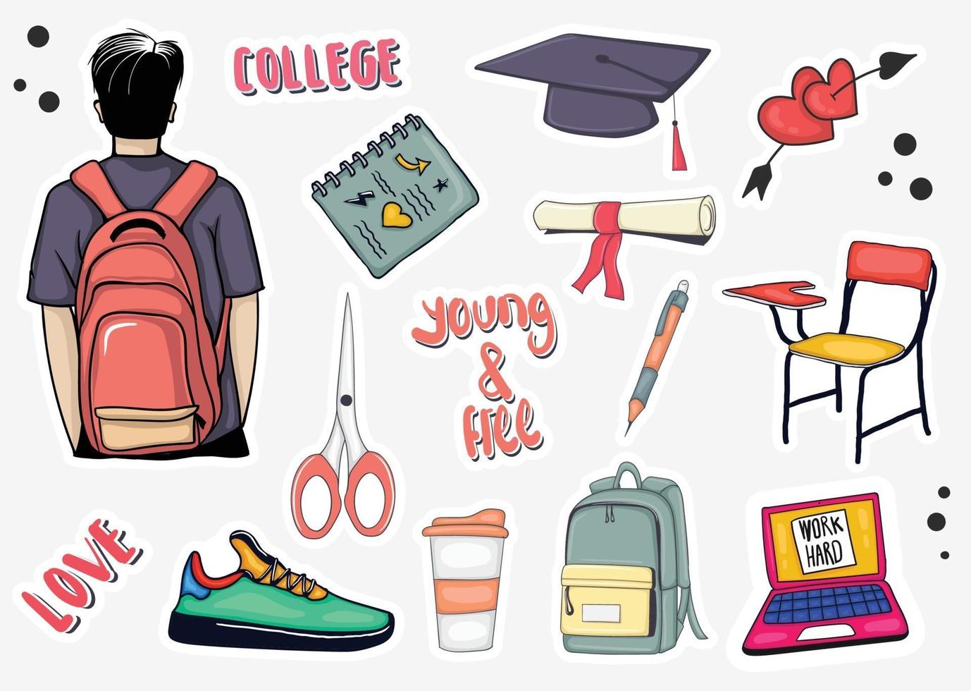 Colorful Hand Drawn College Element Stickers Collection vector