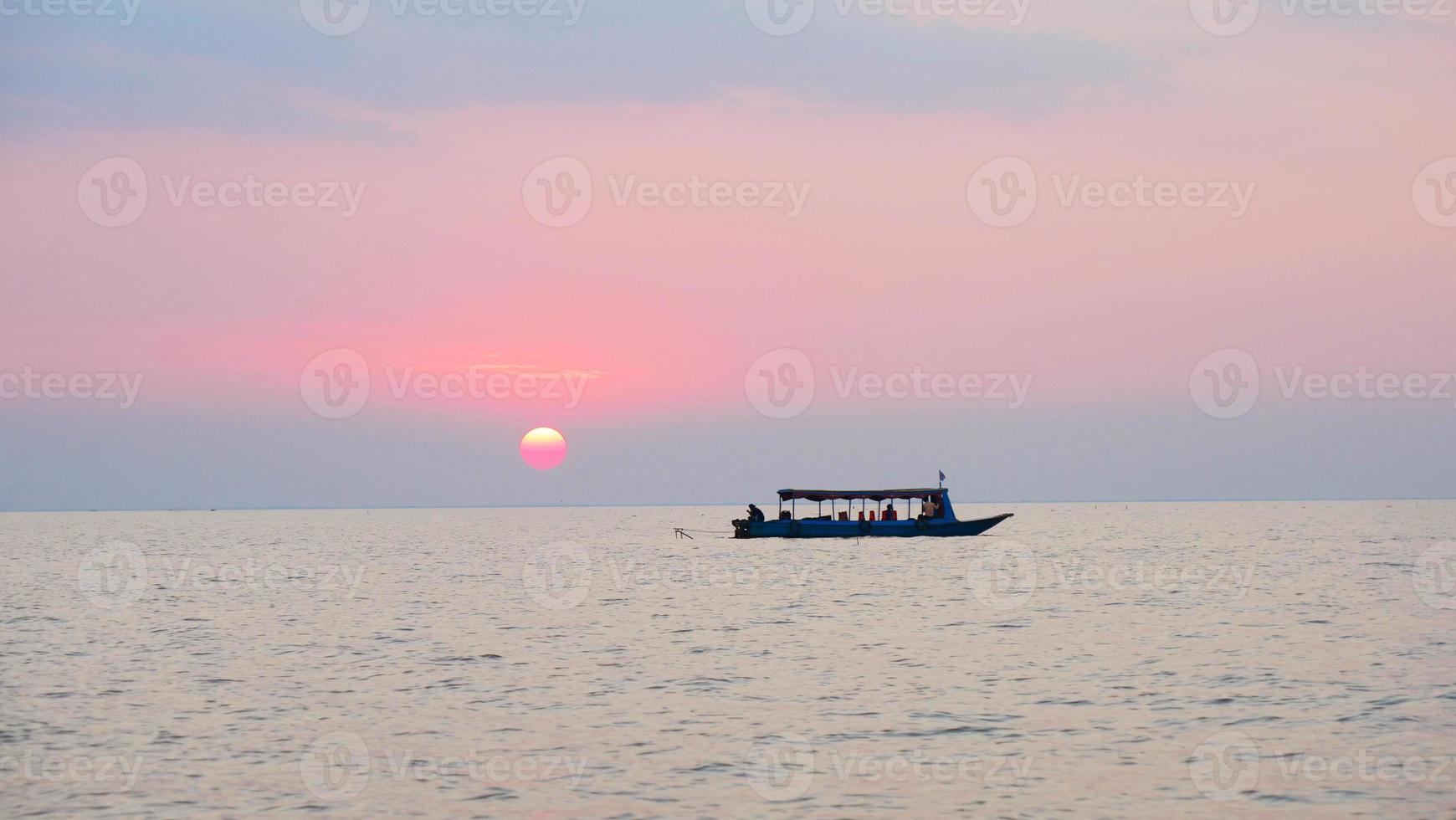 Beautiful sunset of Tonle Sap lake in Siem Reap, Cambodia. photo