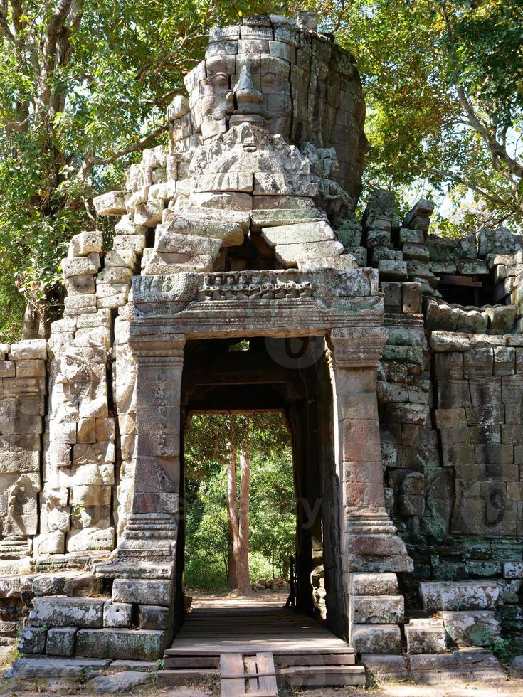 Stone door gate ruin at Banteay Kdei, in Siem Reap, Cambodia photo