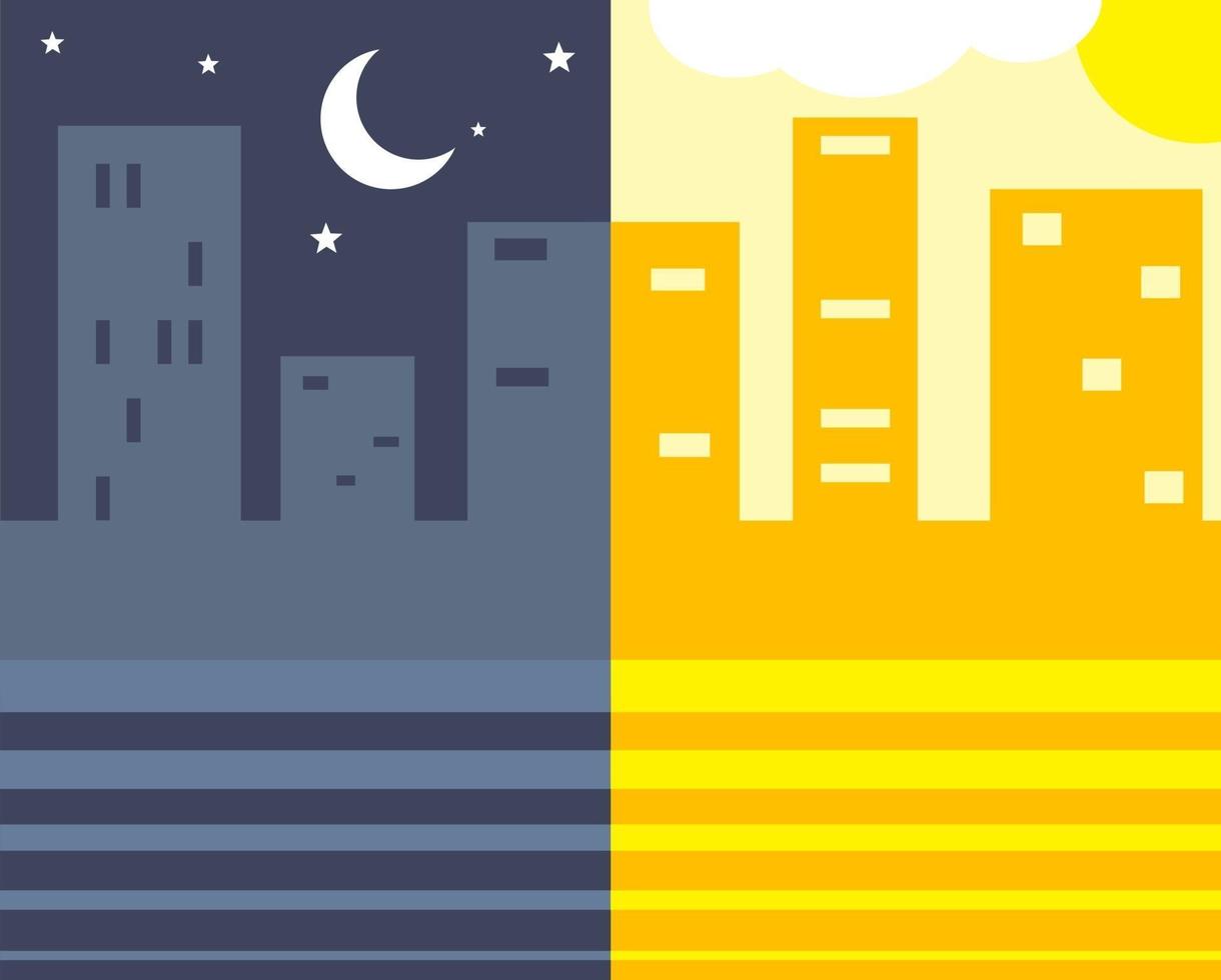 noche y día simple escena de paisaje de la ciudad de rascacielos vector