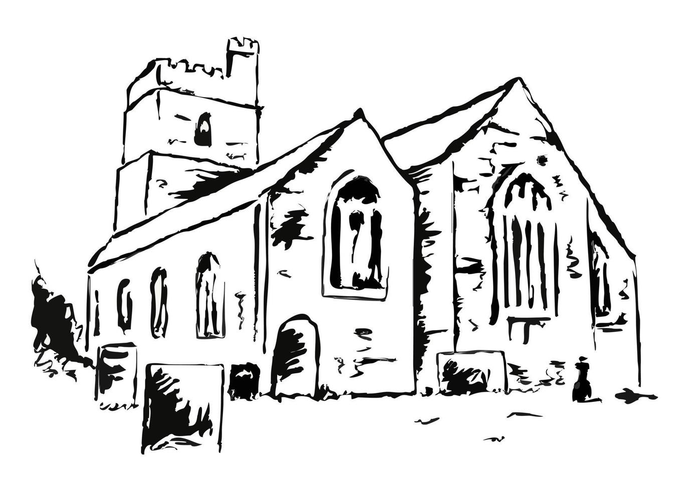 Ancient Parish Church with Cemetery Grounds vector
