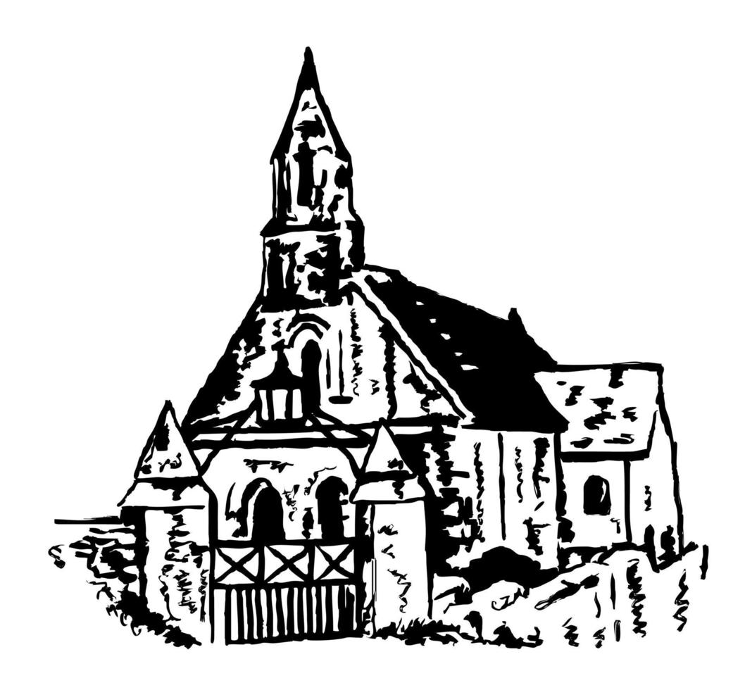 Ancient Parish Church with Spire Sketch vector