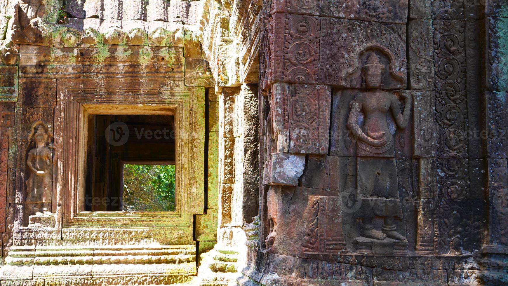 Stone carving at Banteay Kdei in Siem Reap, Cambodia photo