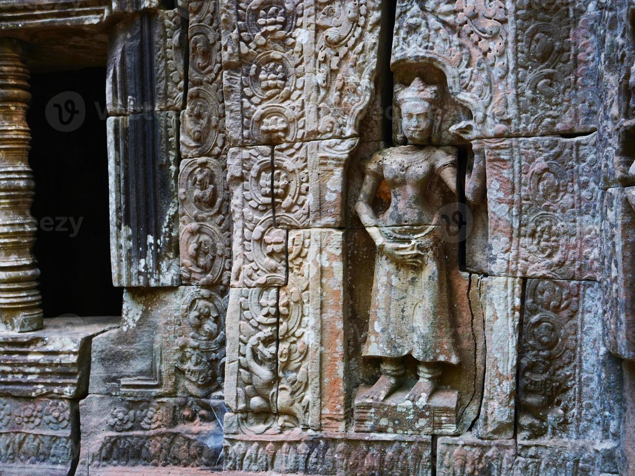 Stone carving at Ta Som temple, Siem Reap Cambodia. photo