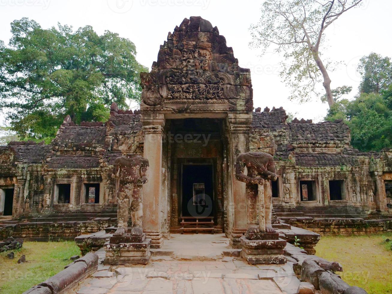 demolished stone architecture at Preah Khan temple, Siem Reap Cambodia photo