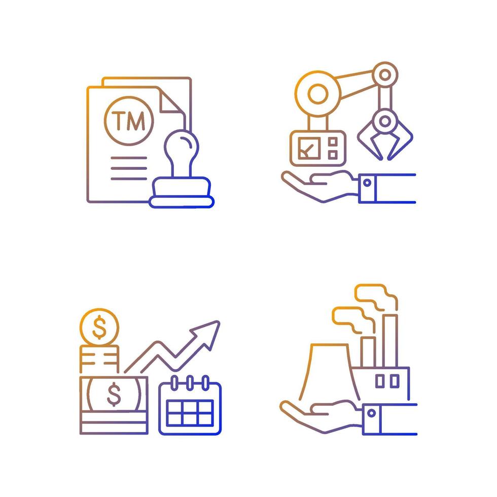 Long term business investments gradient linear vector icons set