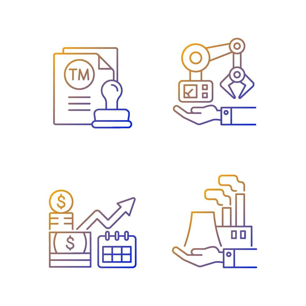 Conjunto de iconos de vector lineal degradado de inversiones comerciales a largo plazo