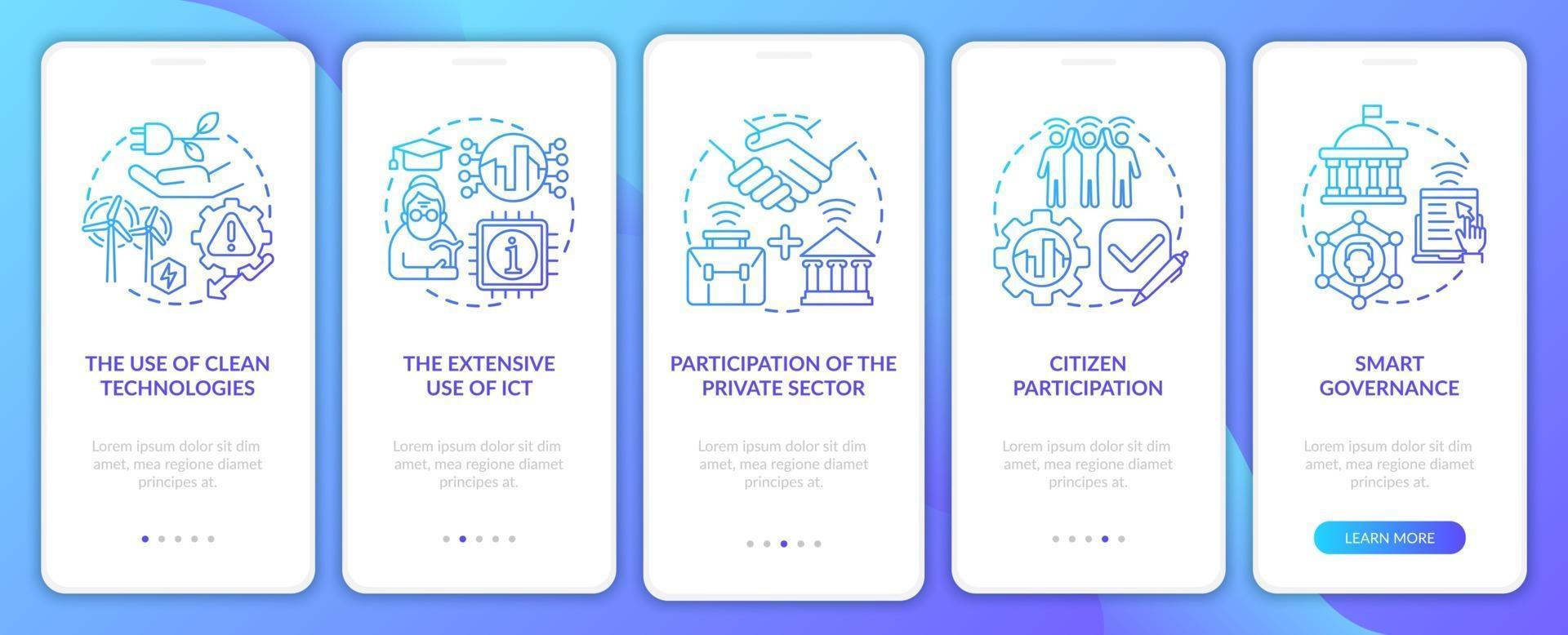 Instruments of smart city gradient blue onboarding app page screen vector