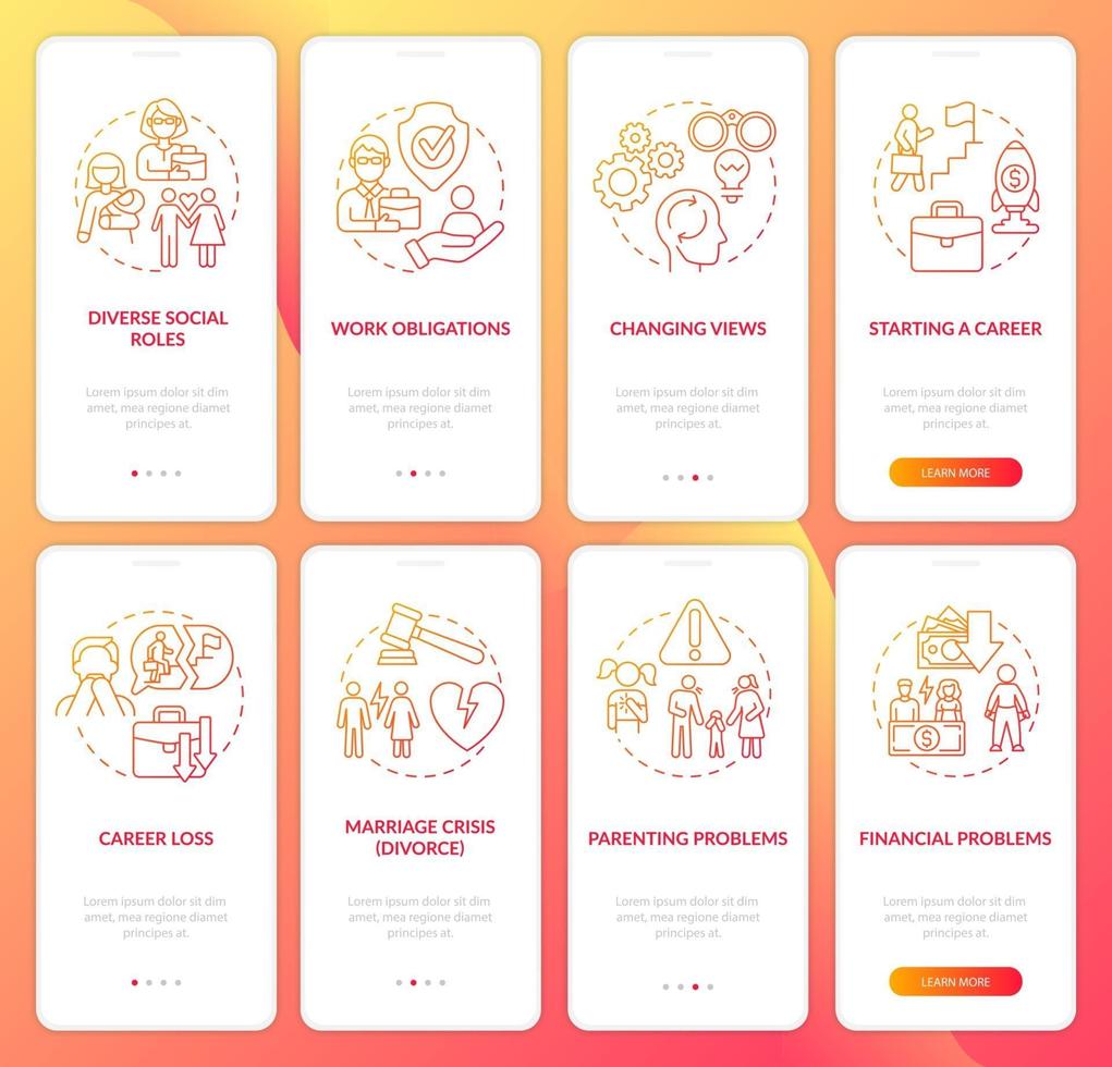 Adulthood psychology onboarding mobile app page screen vector