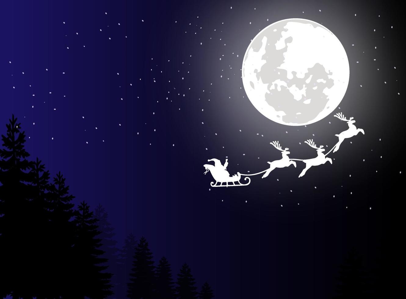 Vector image of night scene illustration with full moon and deer