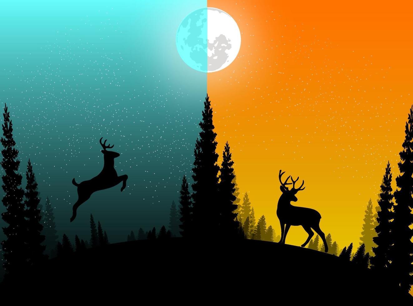 imagen de vector de ilustración de noche de luna llena en el bosque