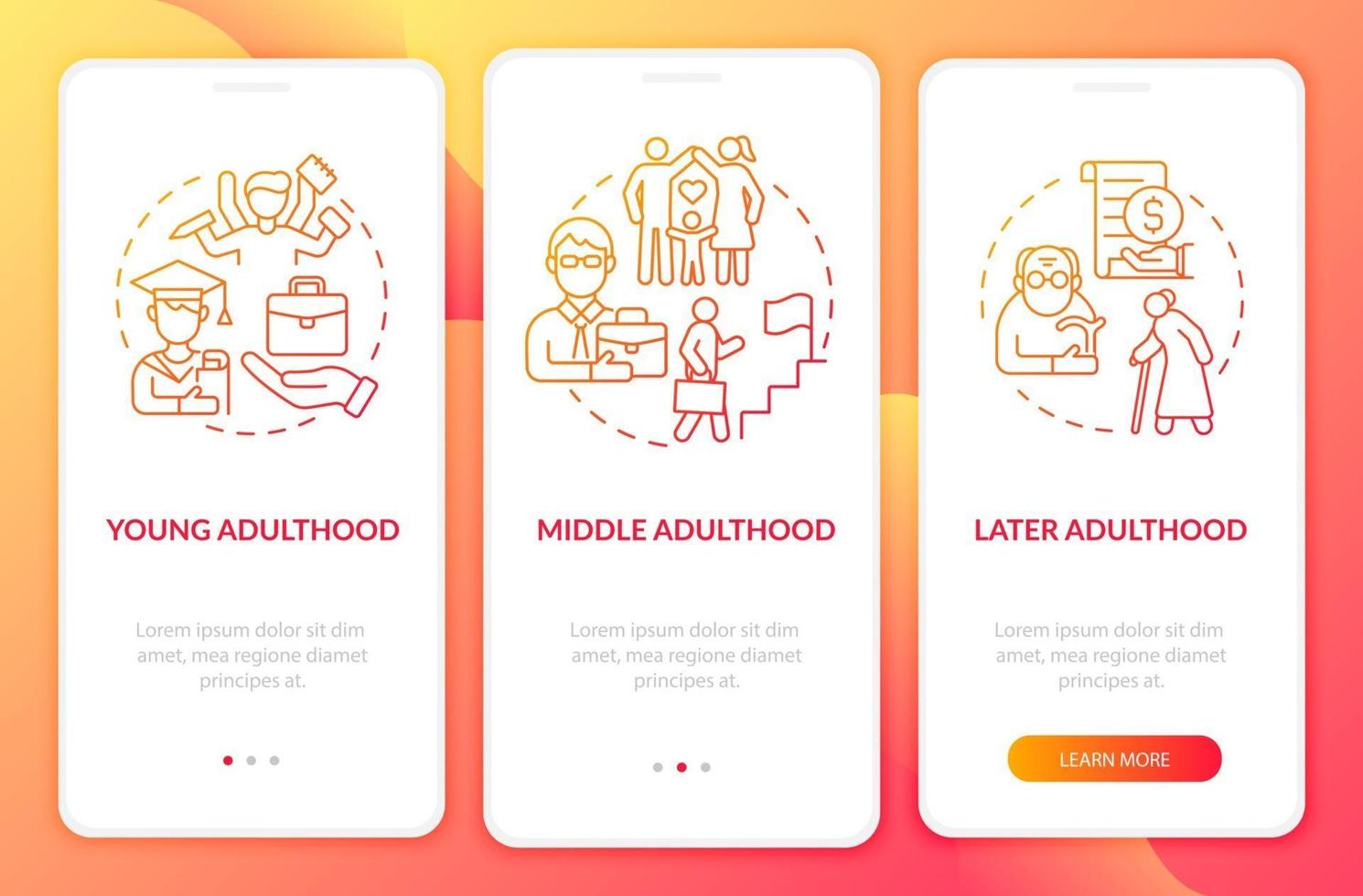 Course of adulthood onboarding mobile app page screen vector