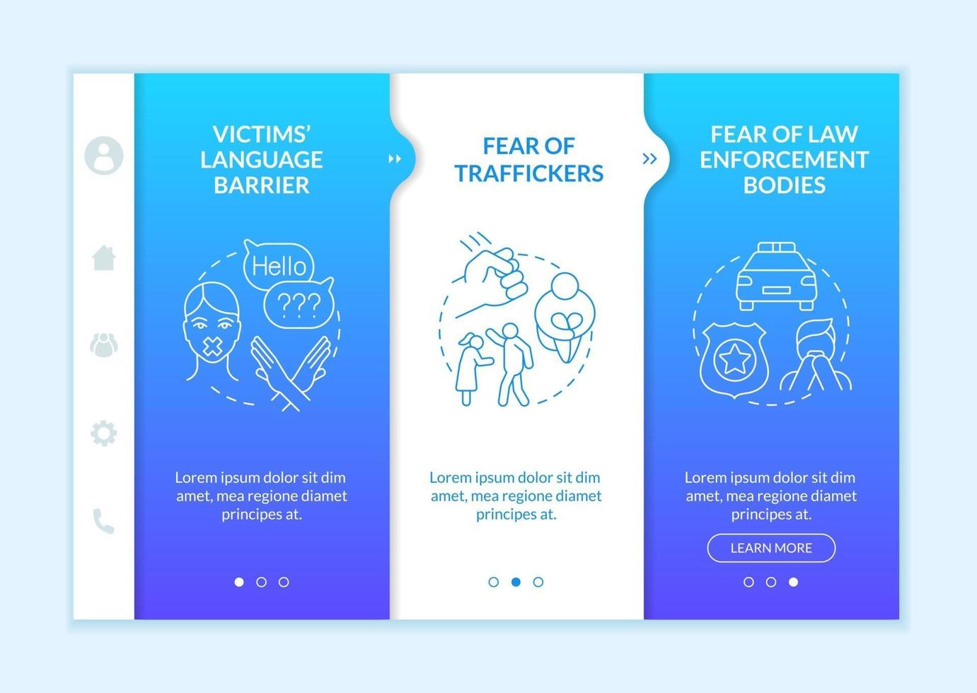 Human trafficking victims blue onboarding vector template