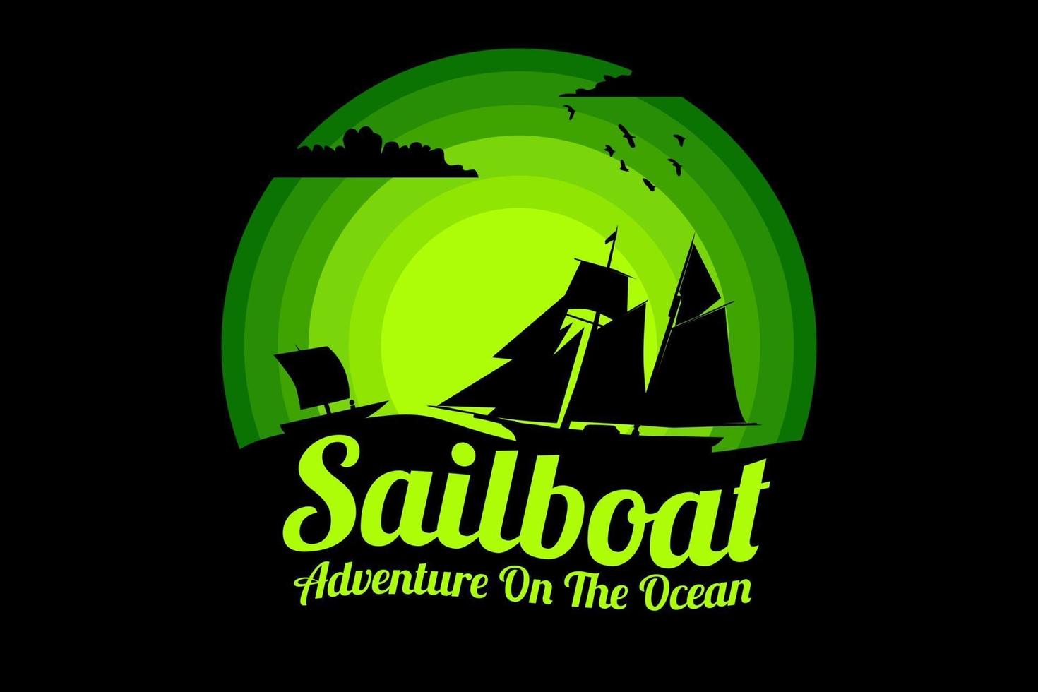 Sailboat adventure on the ocean silhouette design vector