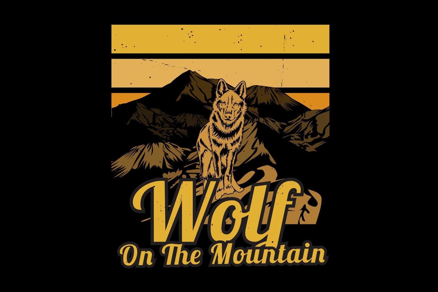 Wolf on the mountain silhouette design vector