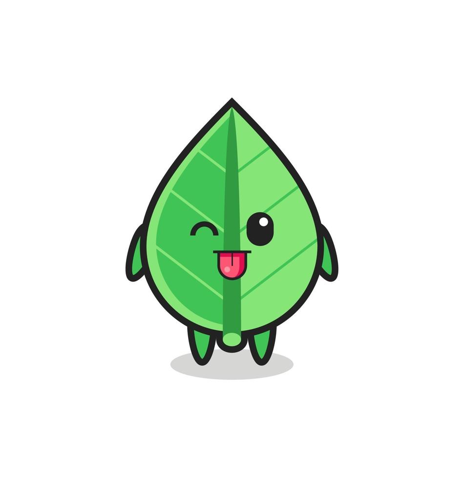 lindo personaje de hoja en dulce expresión mientras saca la lengua vector