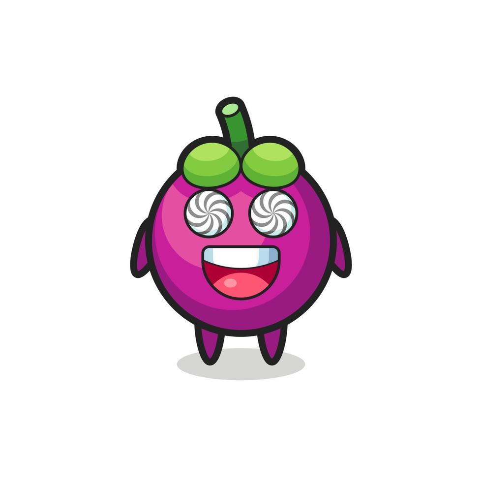 cute mangosteen character with hypnotized eyes vector