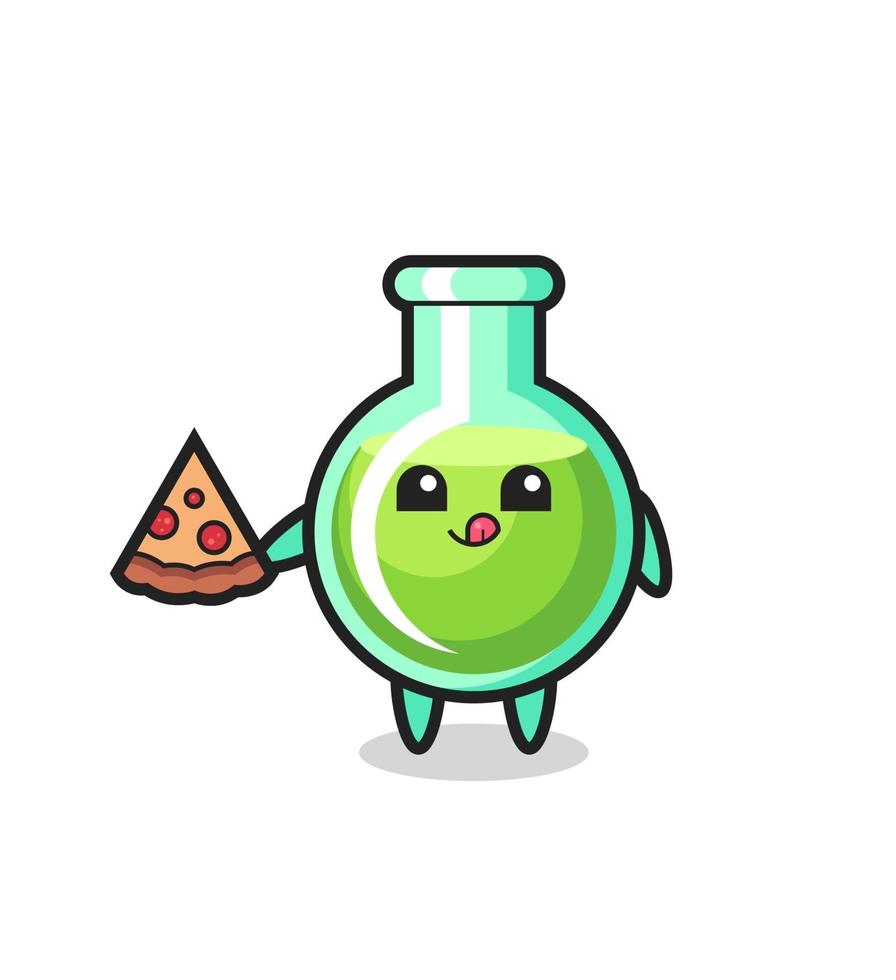 cute lab beakers cartoon eating pizza vector