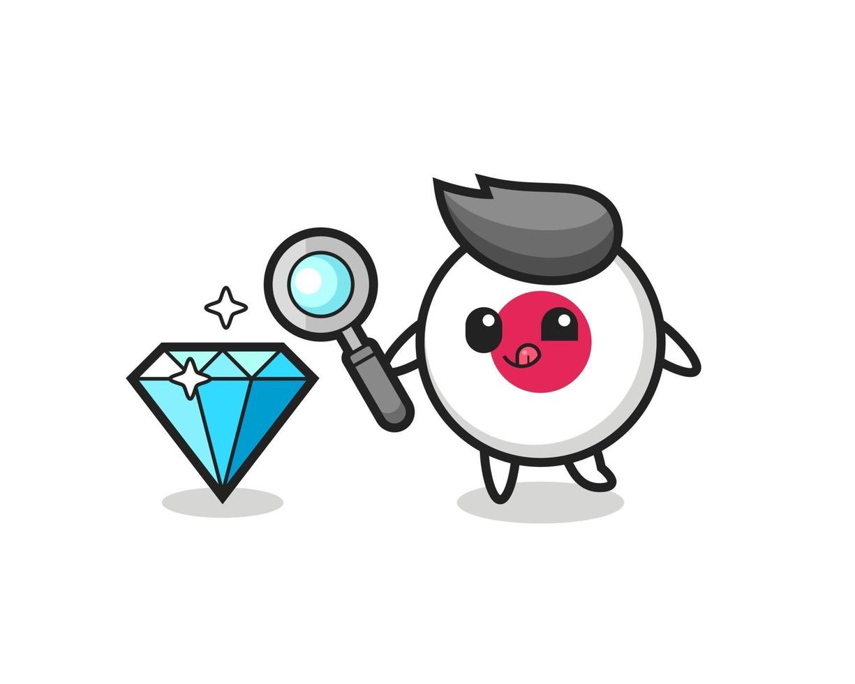 japan flag badge mascot is checking the authenticity of a diamond vector