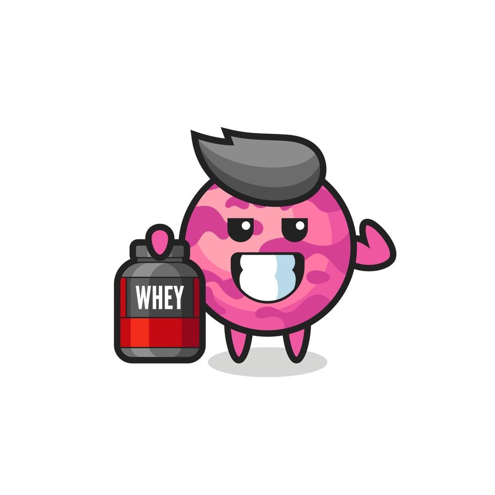 the muscular ice cream scoop character is holding a protein supplement vector