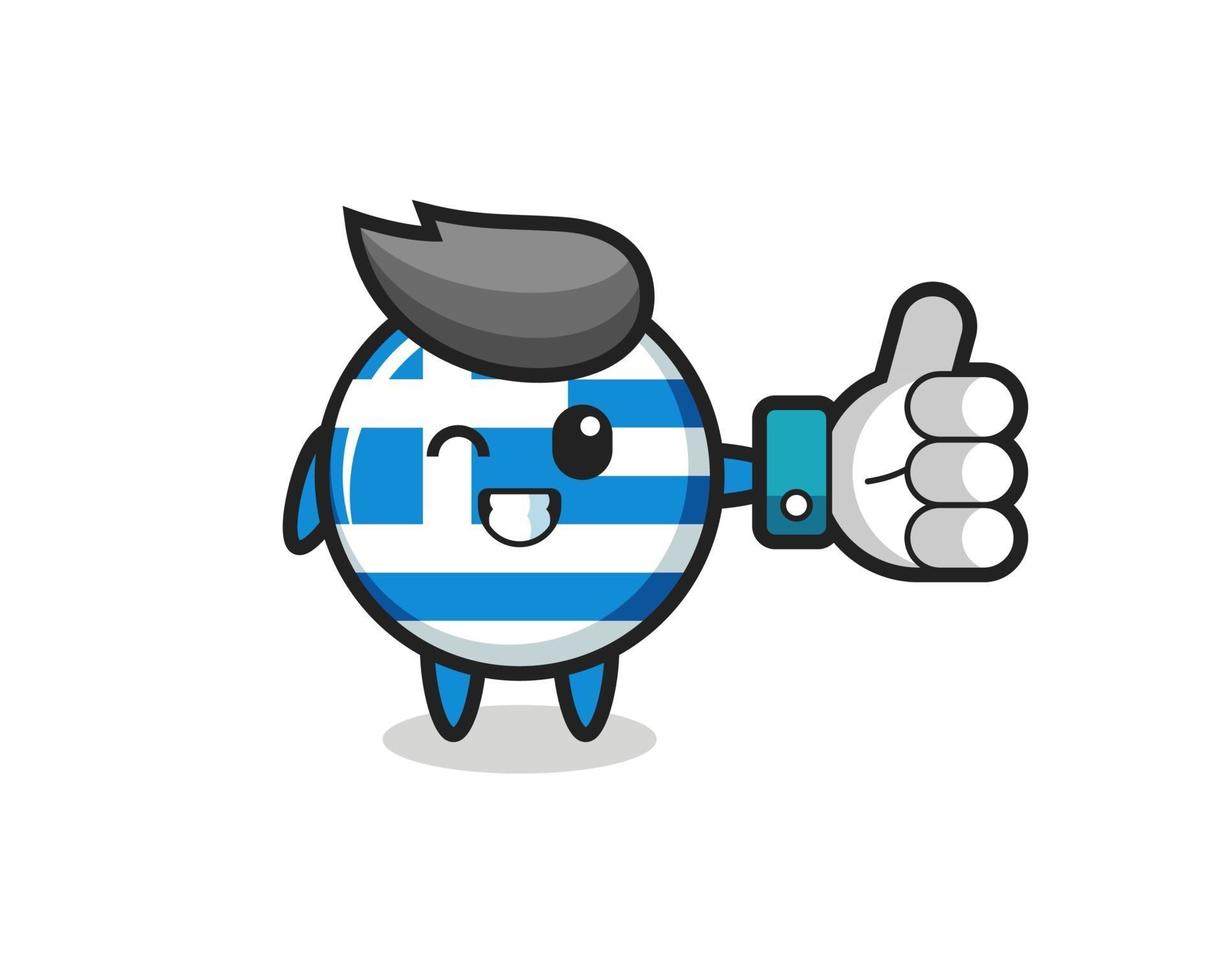 cute greece flag with social media thumbs up symbol vector