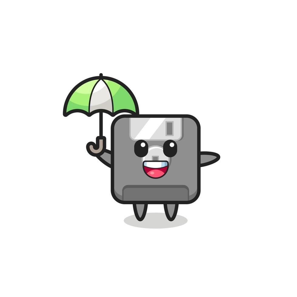 cute floppy disk illustration holding an umbrella vector