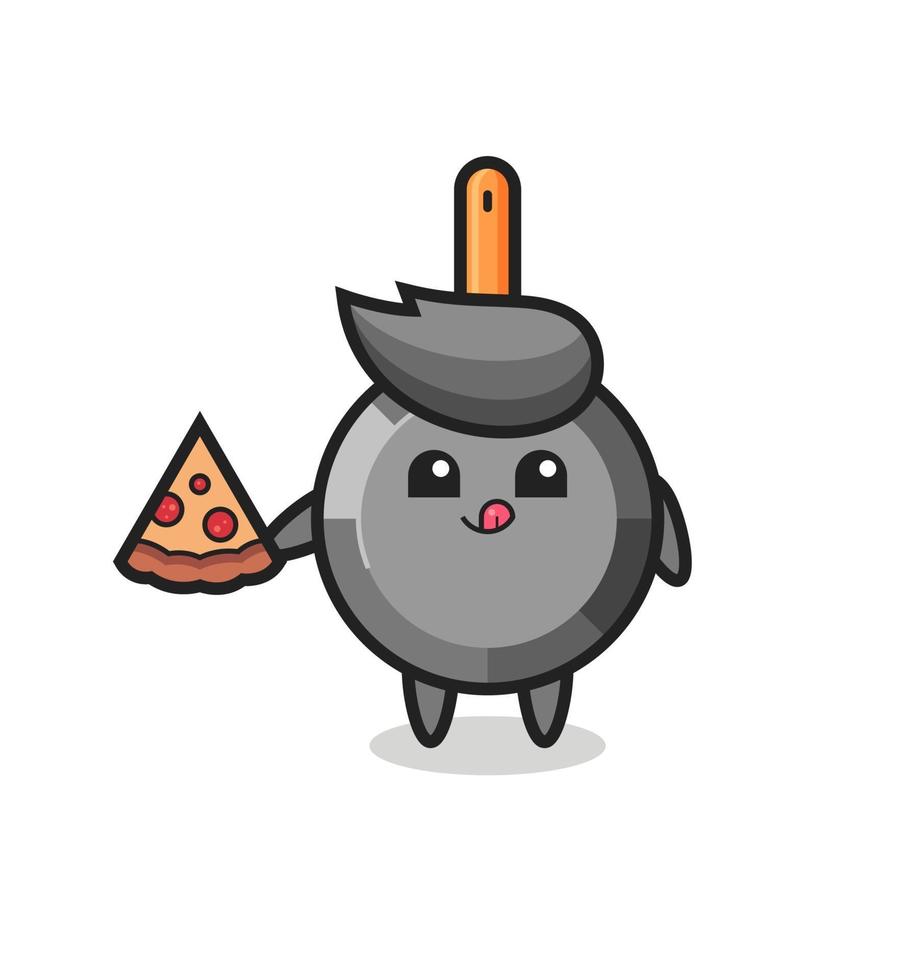 cute frying pan cartoon eating pizza vector