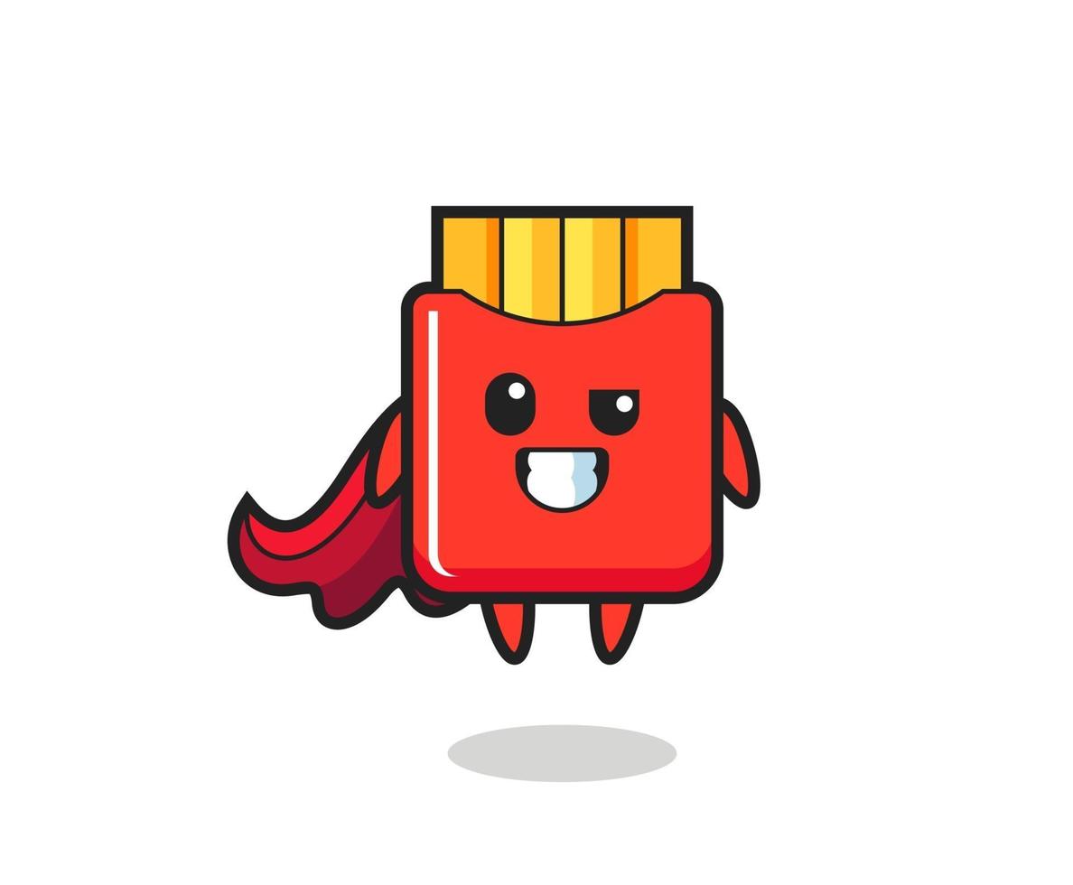 the cute french fries character as a flying superhero vector