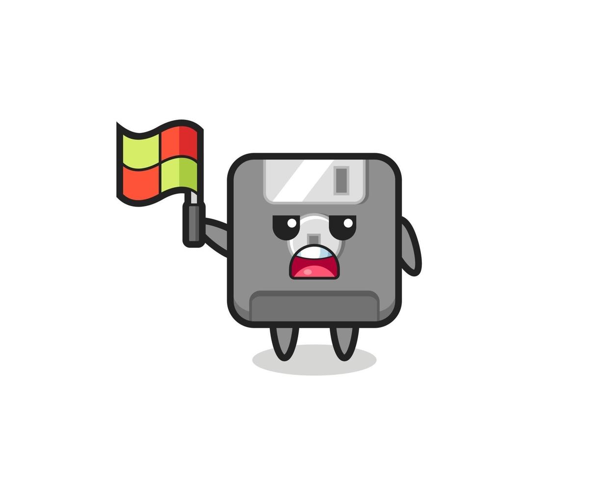 floppy disk character as line judge putting the flag up vector