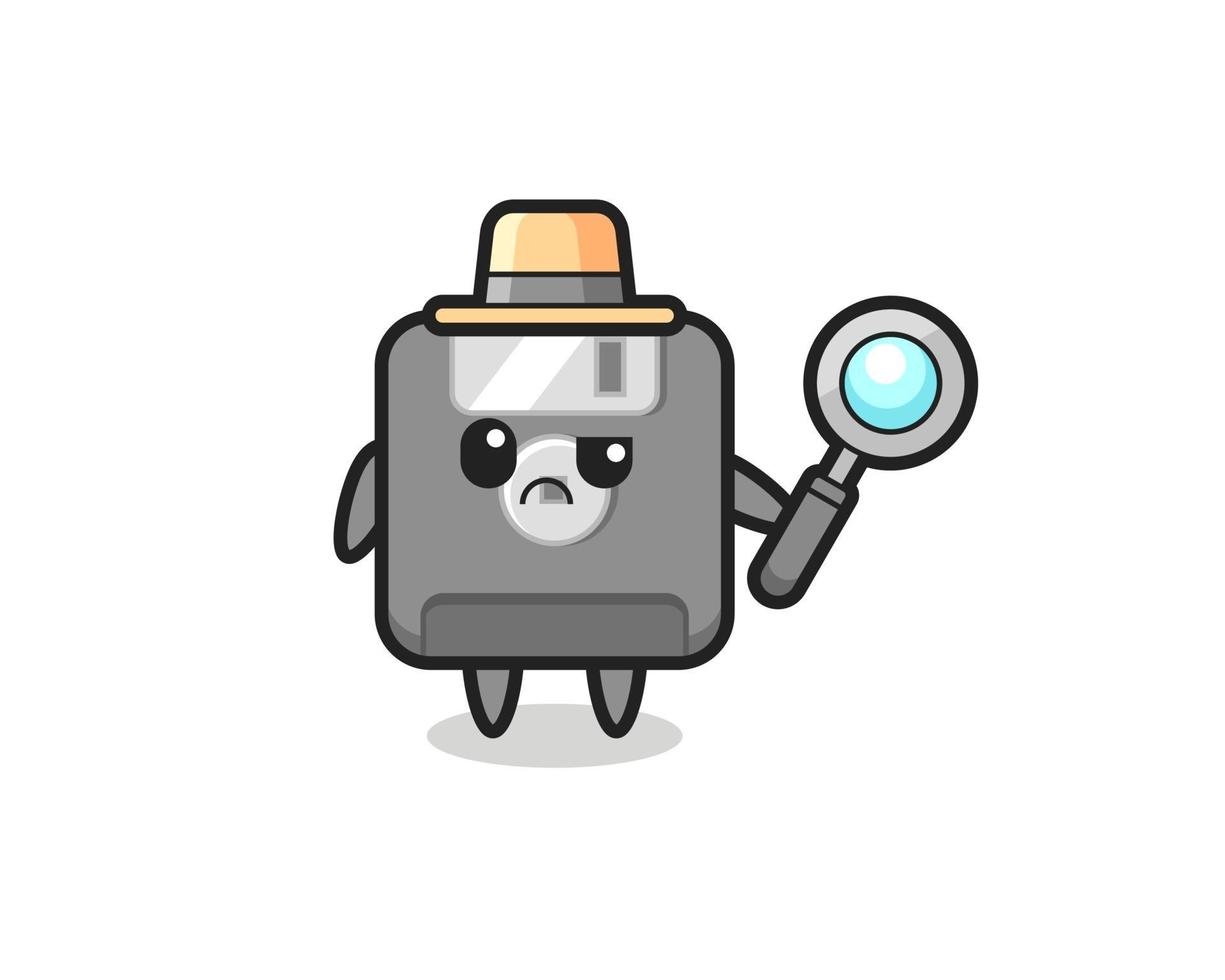 la mascota del lindo disquete como detective vector