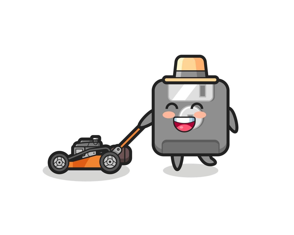 illustration of the floppy disk character using lawn mower vector