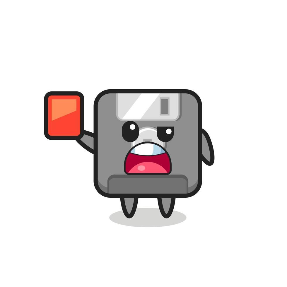 floppy disk cute mascot as referee giving a red card vector