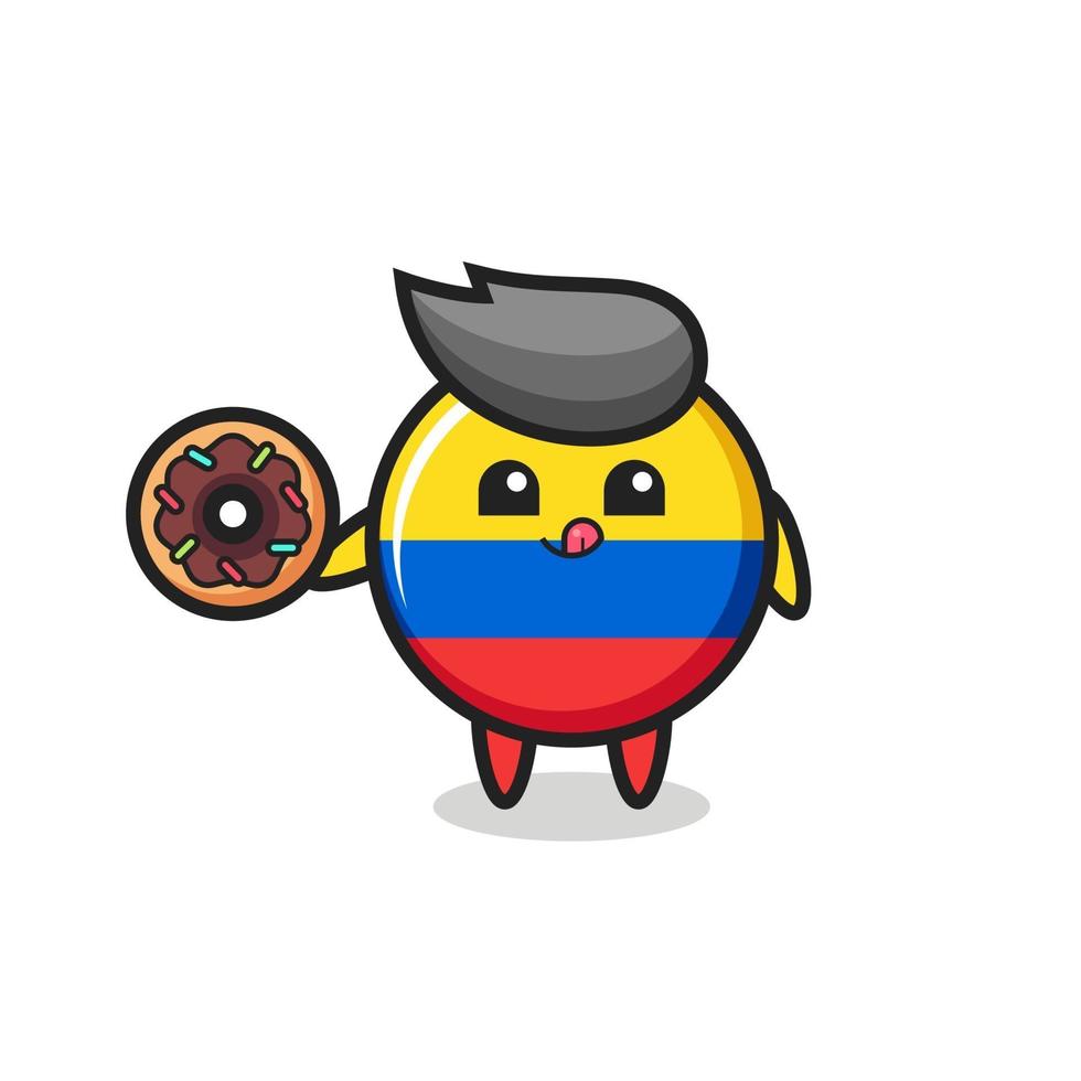 illustration of an colombia flag badge character eating a doughnut vector
