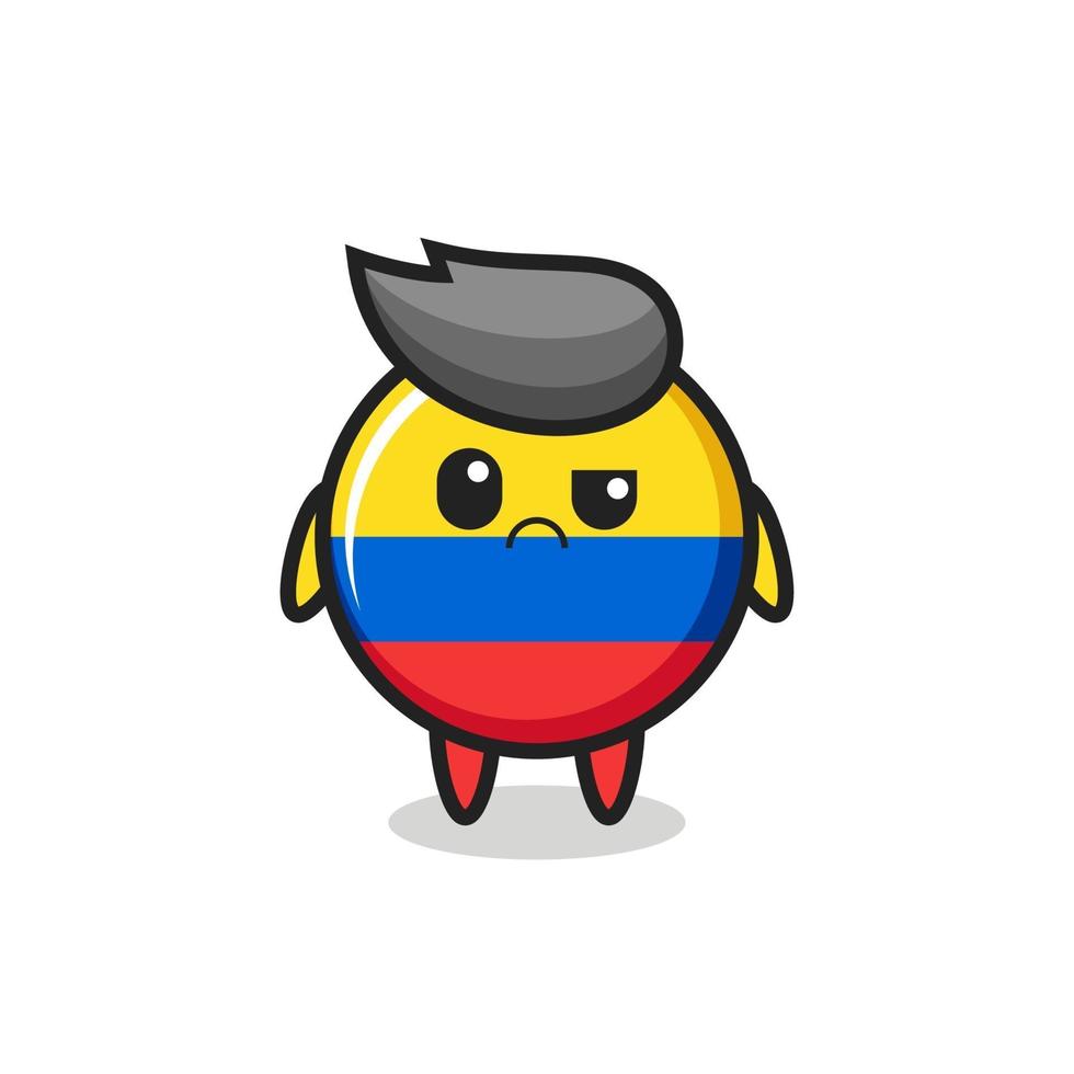 la mascota de la insignia de la bandera de colombia con cara escéptica vector