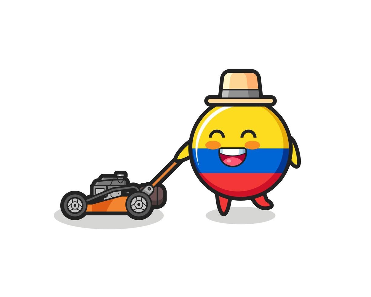 illustration of the colombia flag badge character using lawn mower vector