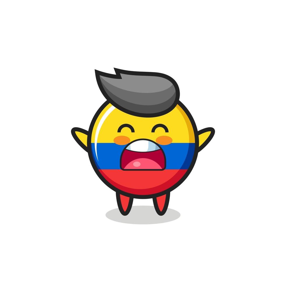 cute colombia flag badge mascot with a yawn expression vector