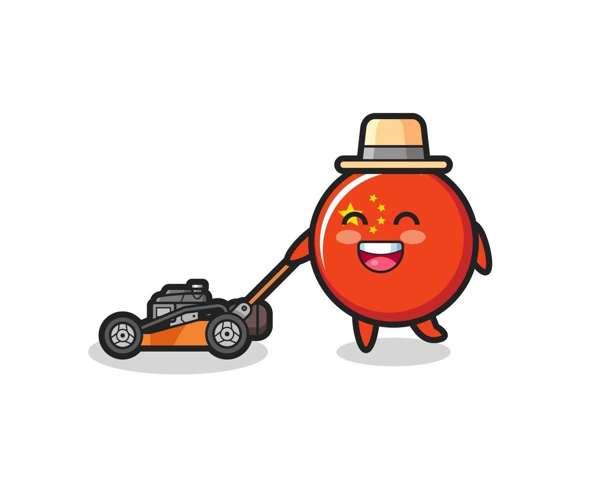 illustration of the china flag badge character using lawn mower vector