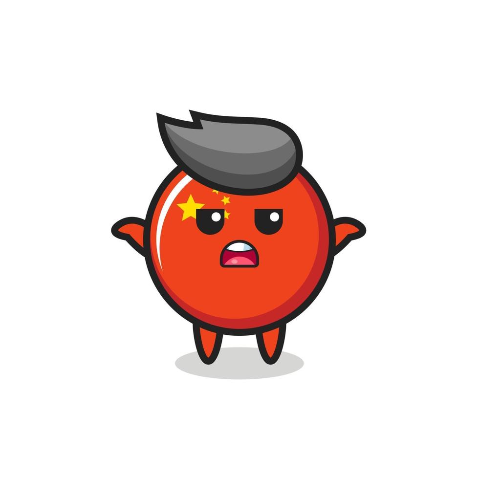 china flag badge mascot character saying I do not know vector