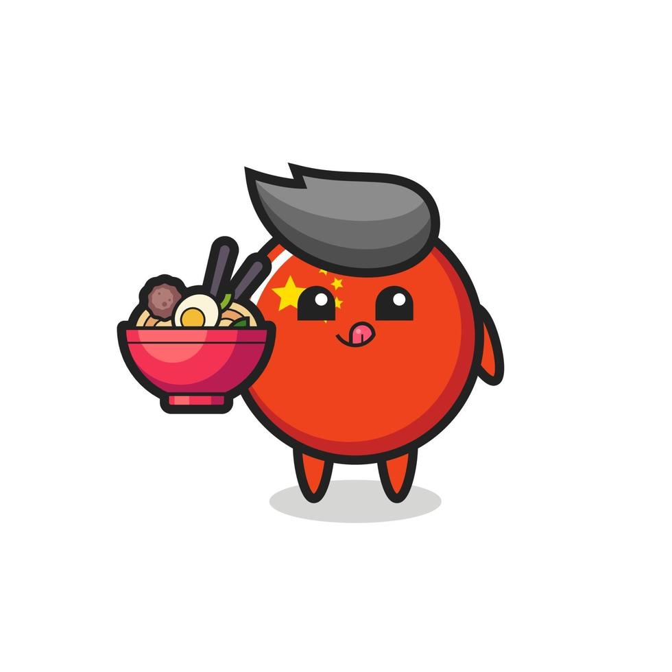 lindo personaje de la insignia de la bandera de china comiendo fideos vector