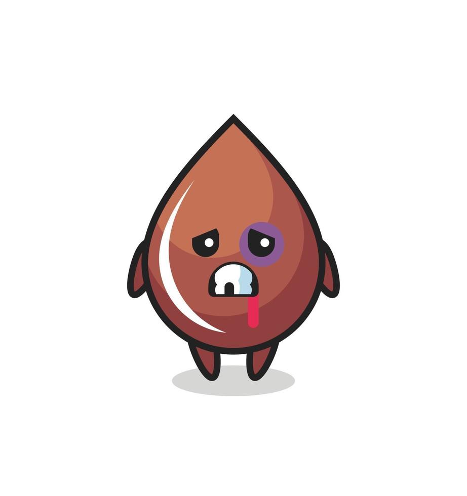injured chocolate drop character with a bruised face vector
