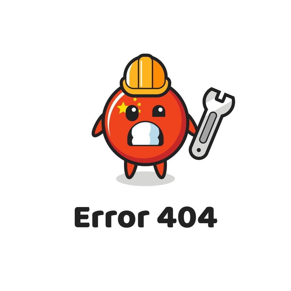 error 404 con la linda mascota de la insignia de la bandera china vector