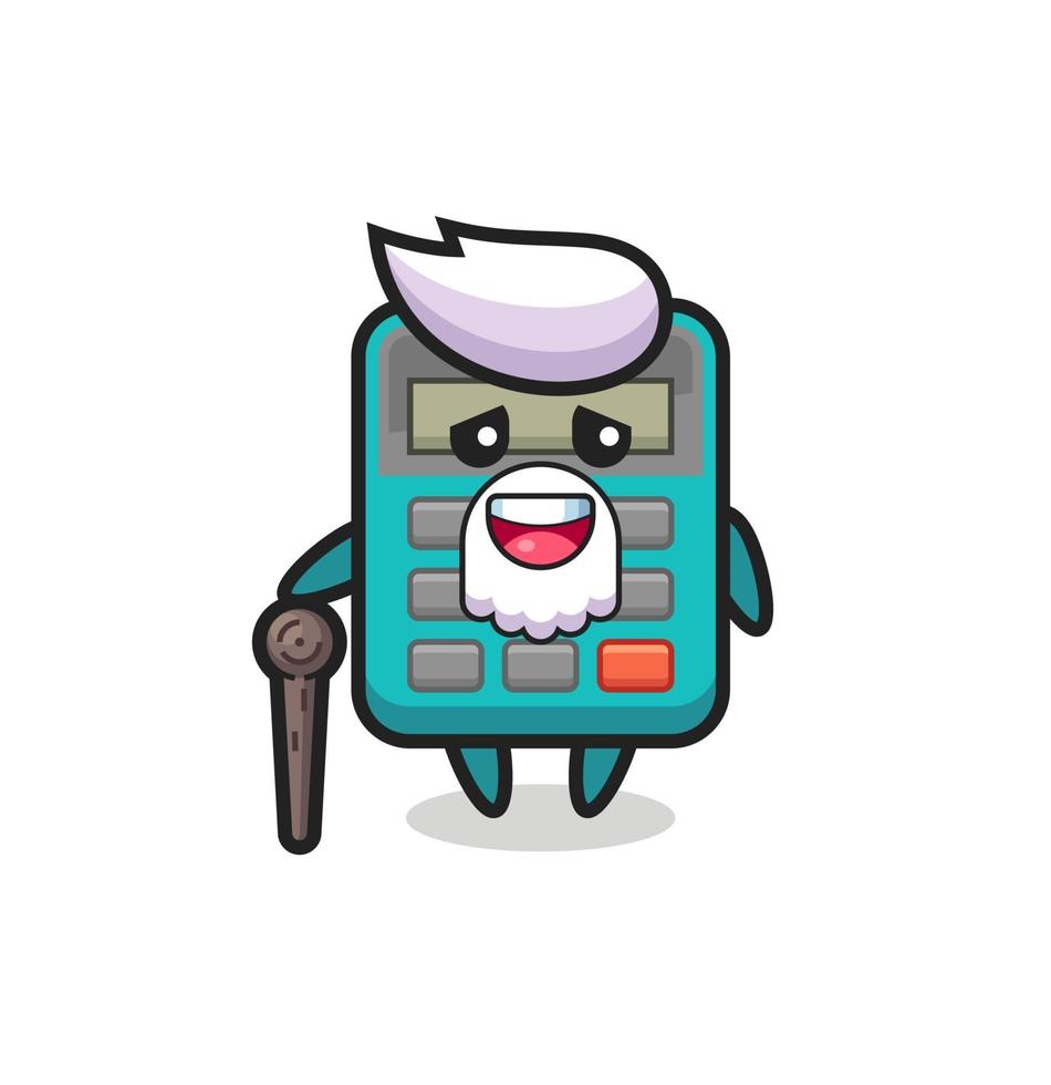 cute calculator grandpa is holding a stick vector