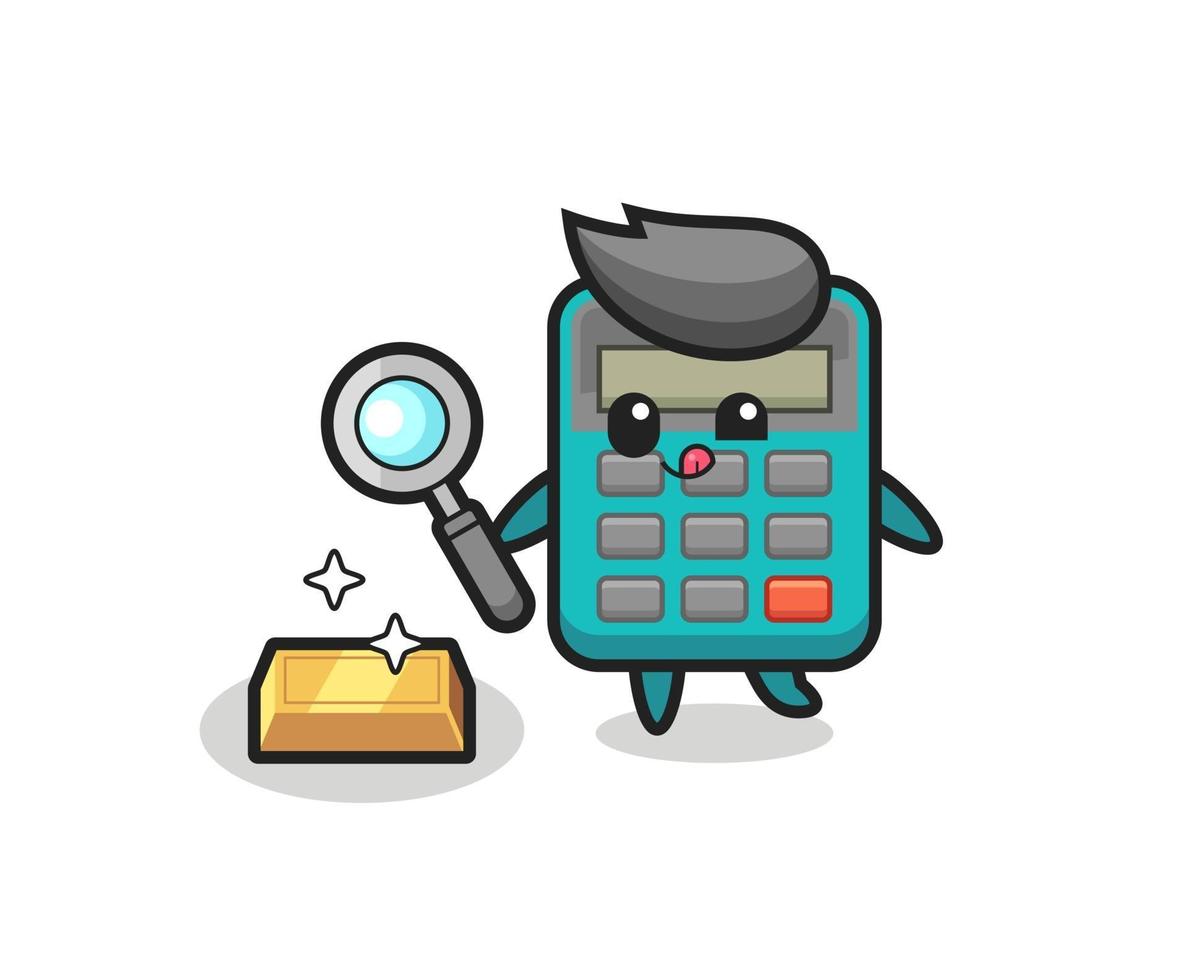 calculator character is checking the authenticity of the gold bullion vector