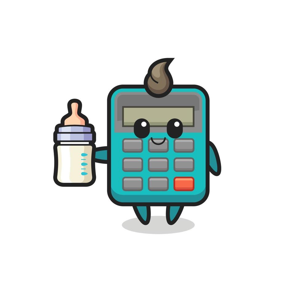 baby calculator cartoon character with milk bottle vector