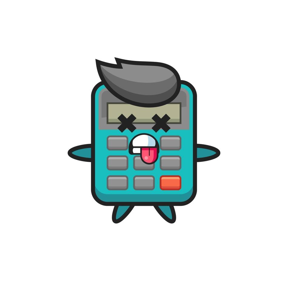 character of the cute calculator with dead pose vector