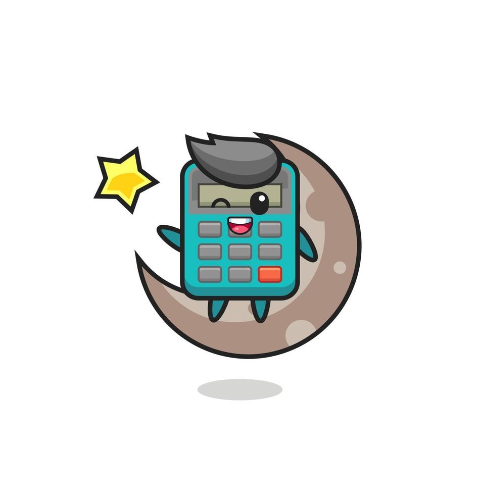 illustration of calculator cartoon sitting on the half moon vector