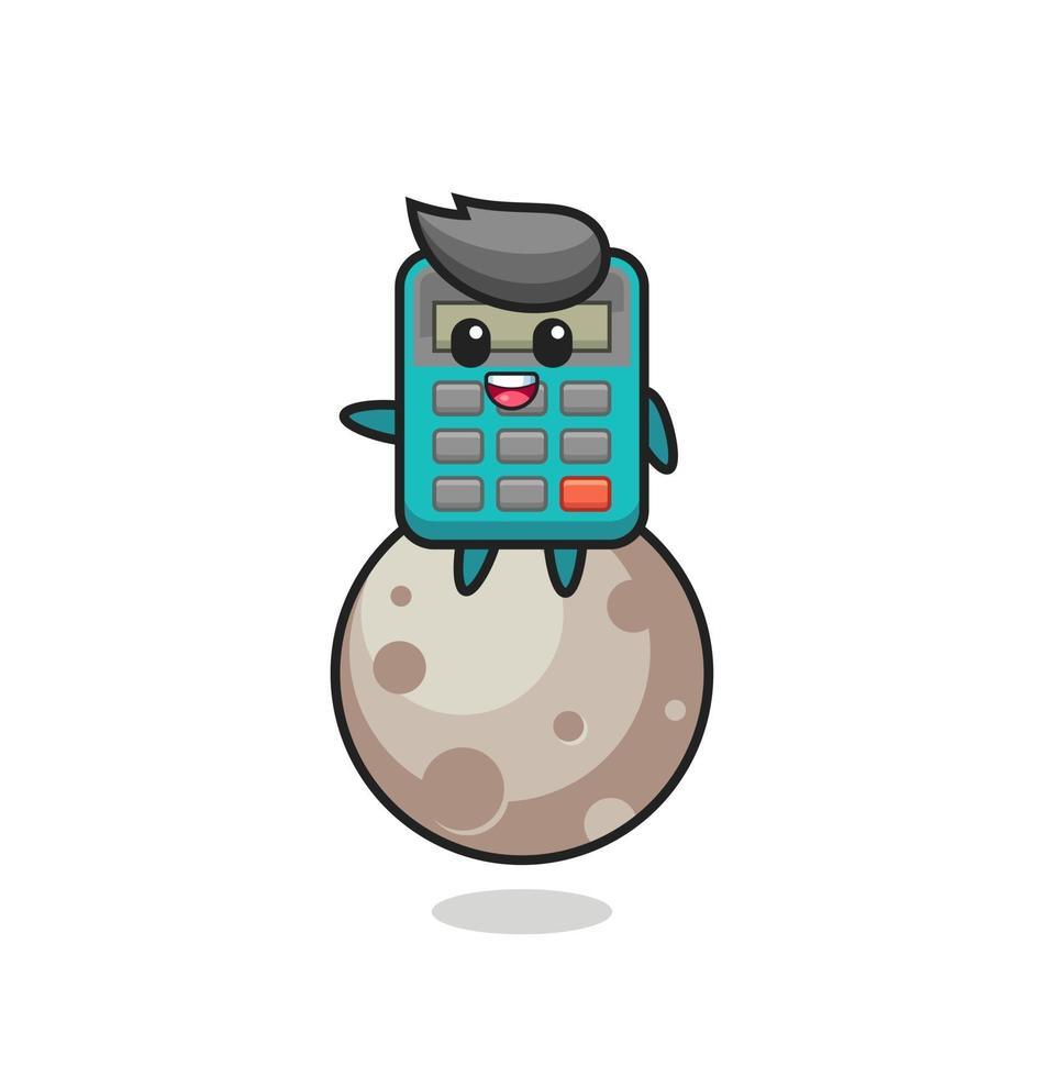 illustration of calculator cartoon sitting on the moon vector