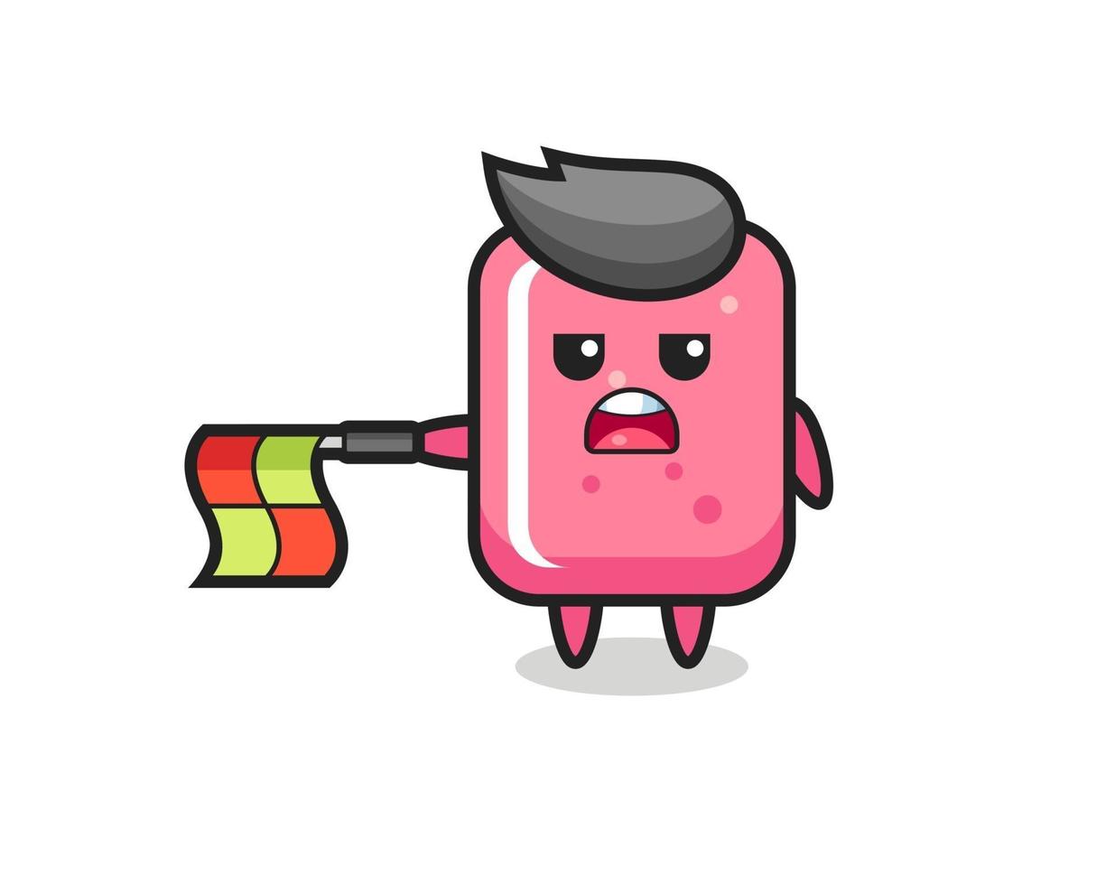 bubble gum character as line judge hold the flag straight horizontally vector