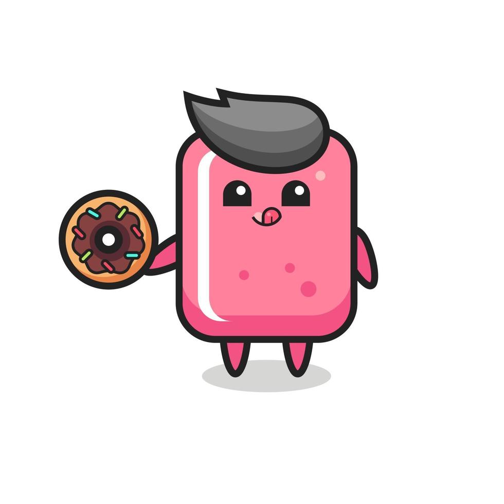 illustration of an bubble gum character eating a doughnut vector
